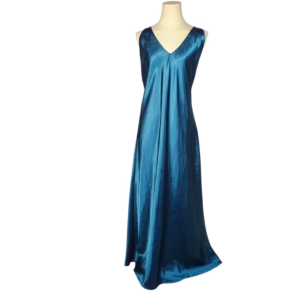 VTG Frederick's of Hollywood Slip Dress XL Teal Blue Satin Strappy Old Hollywood